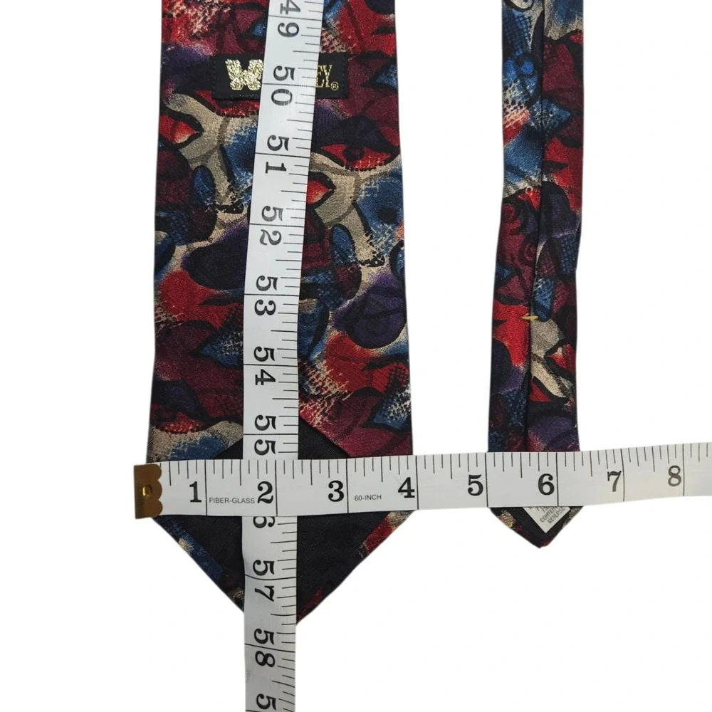 Wembley Vintage Polyester Necktie Abstract Floral Red Blue Purple USA Wide OS